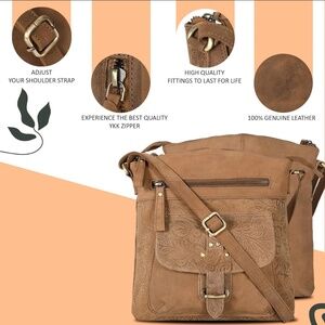 Real Leather Crossbody Purse for Women Medium Size Flap Pocket Adjustable Strap